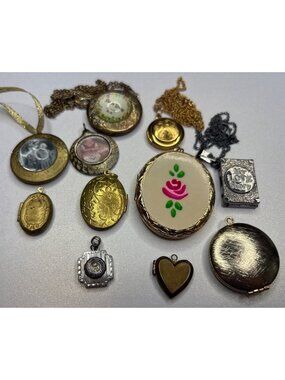 11 Lockets: Handpainted Rose, Premiere Designs, Original Photos, Queen Anne's La